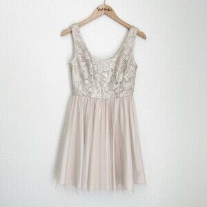 Aidan Mattox Champagne Tulle Fit & Flare Mini Dress Sequin Embellished 2